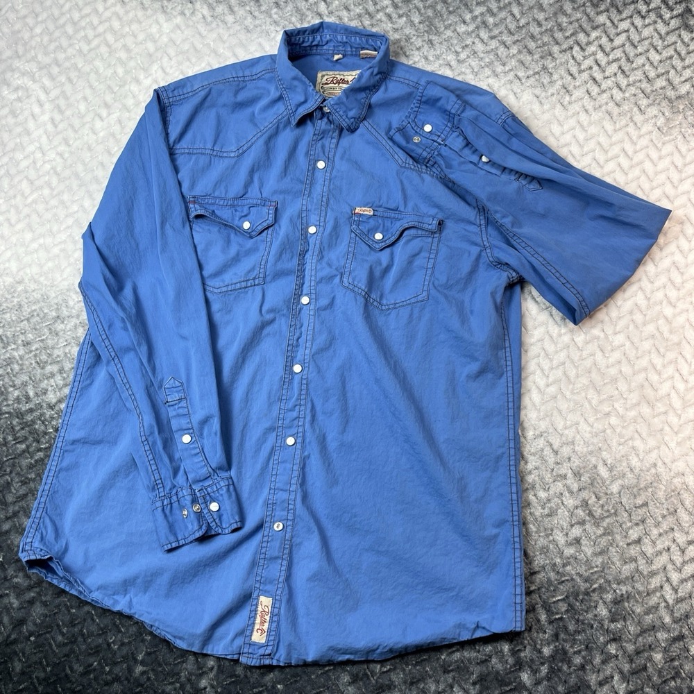 Rafter C Pro-Flex 45 Shirt Mens L Faded Blue W/Red Stitching Pearl Snap Western